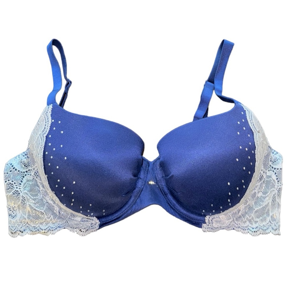 Victoria’s Secret Lined Demi Size 36C Dark Blue and Silver With Rhinestones